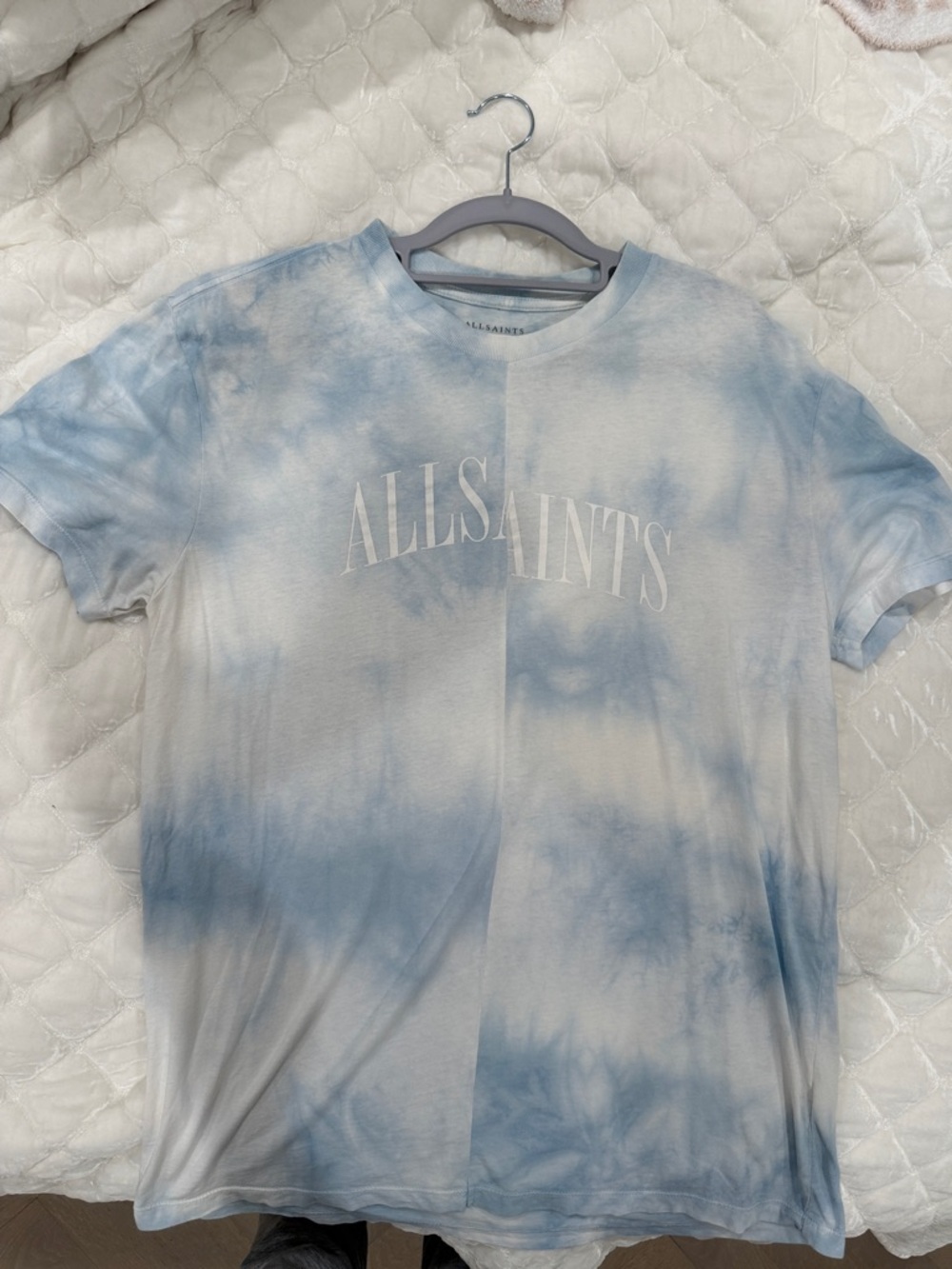 All Saints Blue and White Tie-Dye Short Sleeve Tee